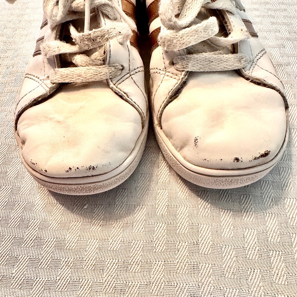 Adidas Neo Advantage Youth Sneakers Size 2.5 White Rose Gold Stripes Lace Up - Picture 5 of 9